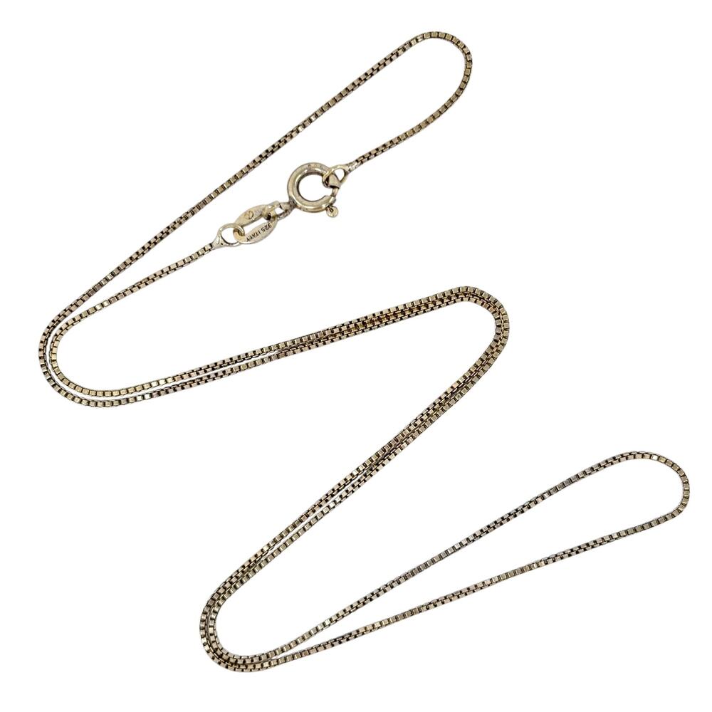 Estate Gold-Tone Italy Sterling Silver 925 0.9mm Box Chain Necklace 18"